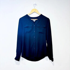 SEARS – Black sheer long-sleeve blouse | Button-down top